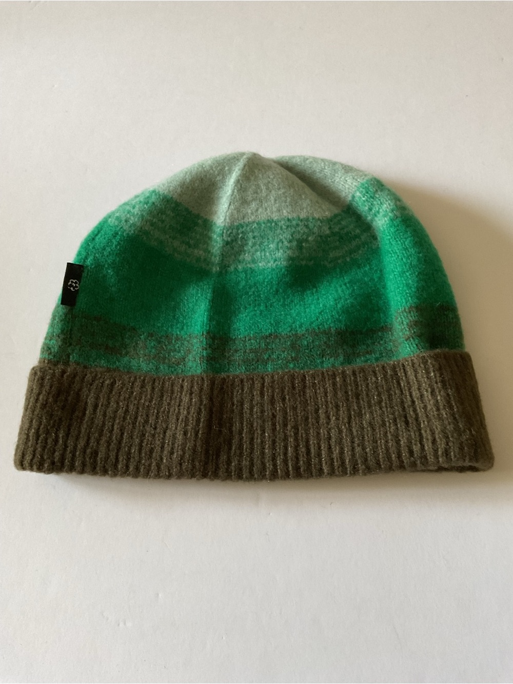 TED BAKER LONDON MENS WOOL BLEND CUFFED BEANIE GREEN BROWN NWOT